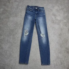 American Eagle Outfitters Women Skinny Leg Distressed Jeans Denim Blue Size 00