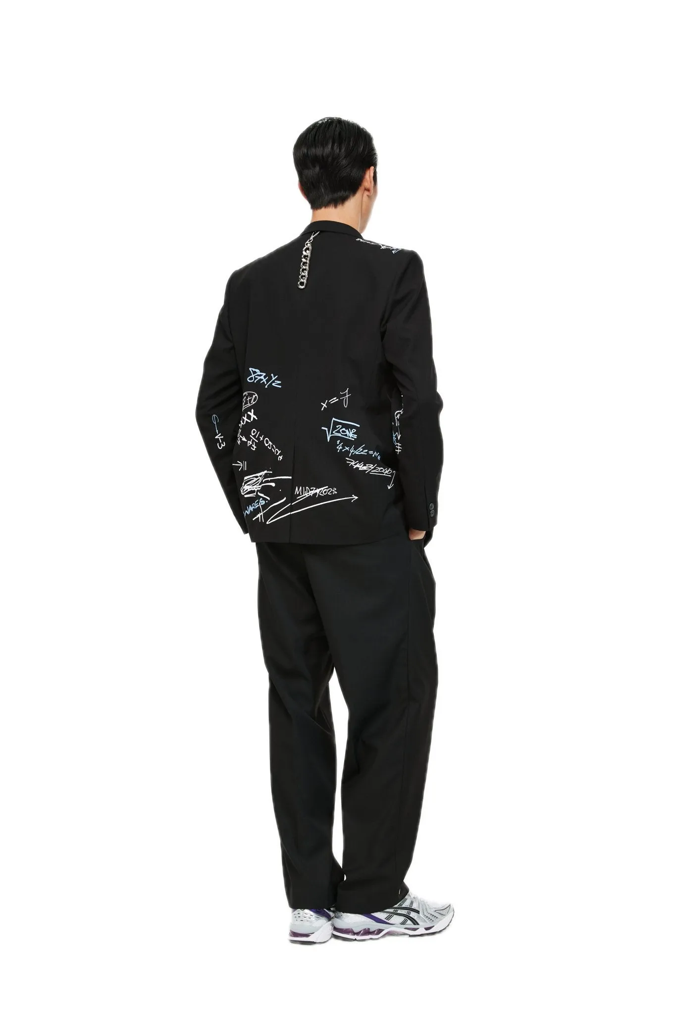 Black Customized Graffiti Printed Double-Breasted Jacket