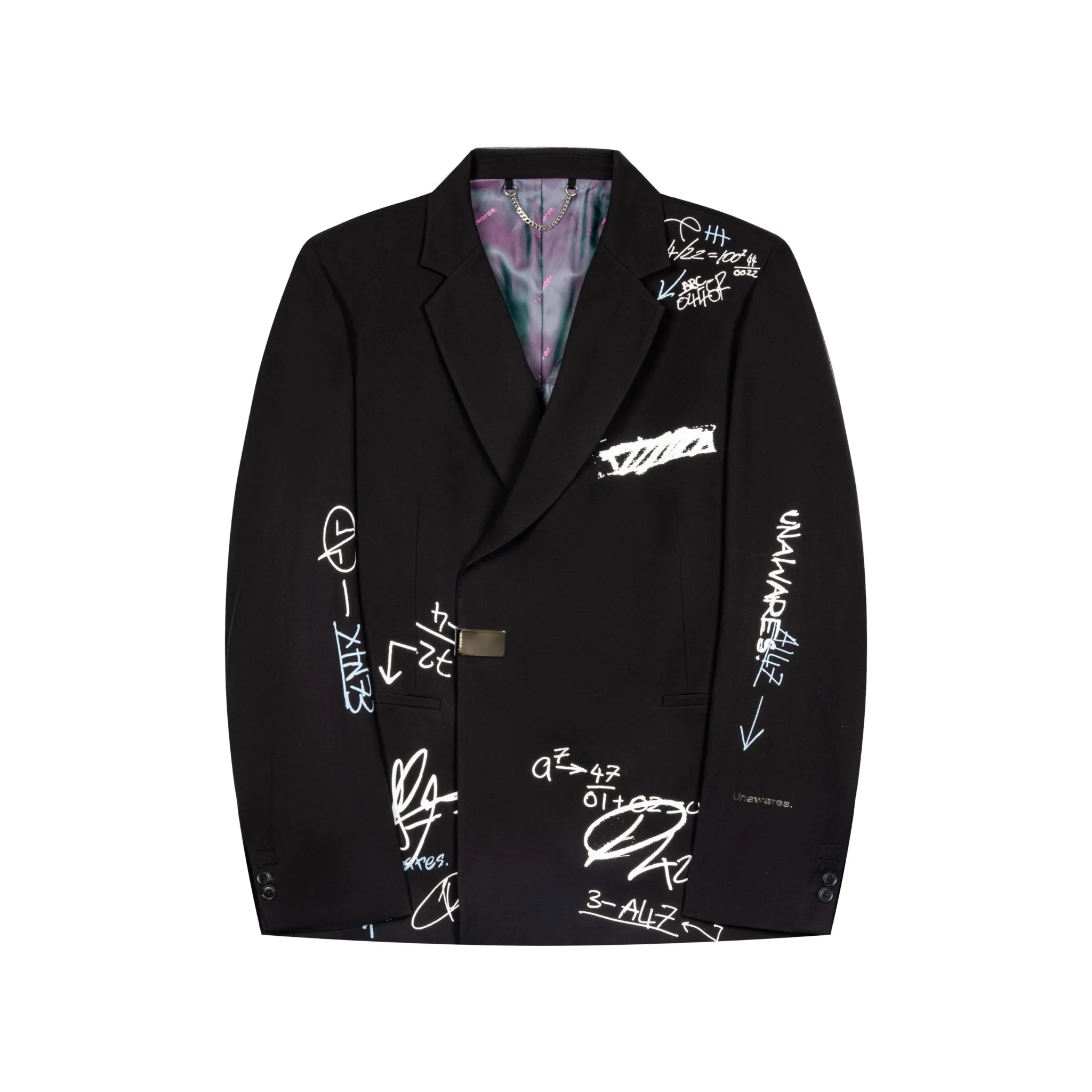 Black Customized Graffiti Printed Double-Breasted Jacket