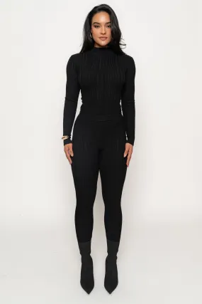 Black Ribbed High Waist Leggings