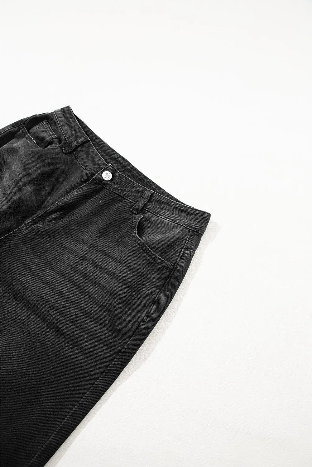 Black Ripped Raw Edge High Waist Flare Jeans