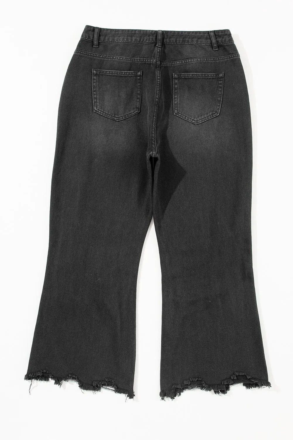 Black Ripped Raw Edge High Waist Flare Jeans