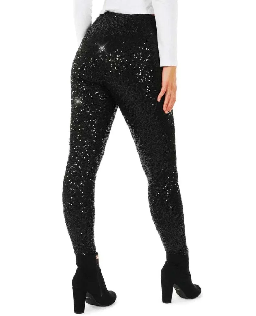 Black Sequin Leggings High Waisted