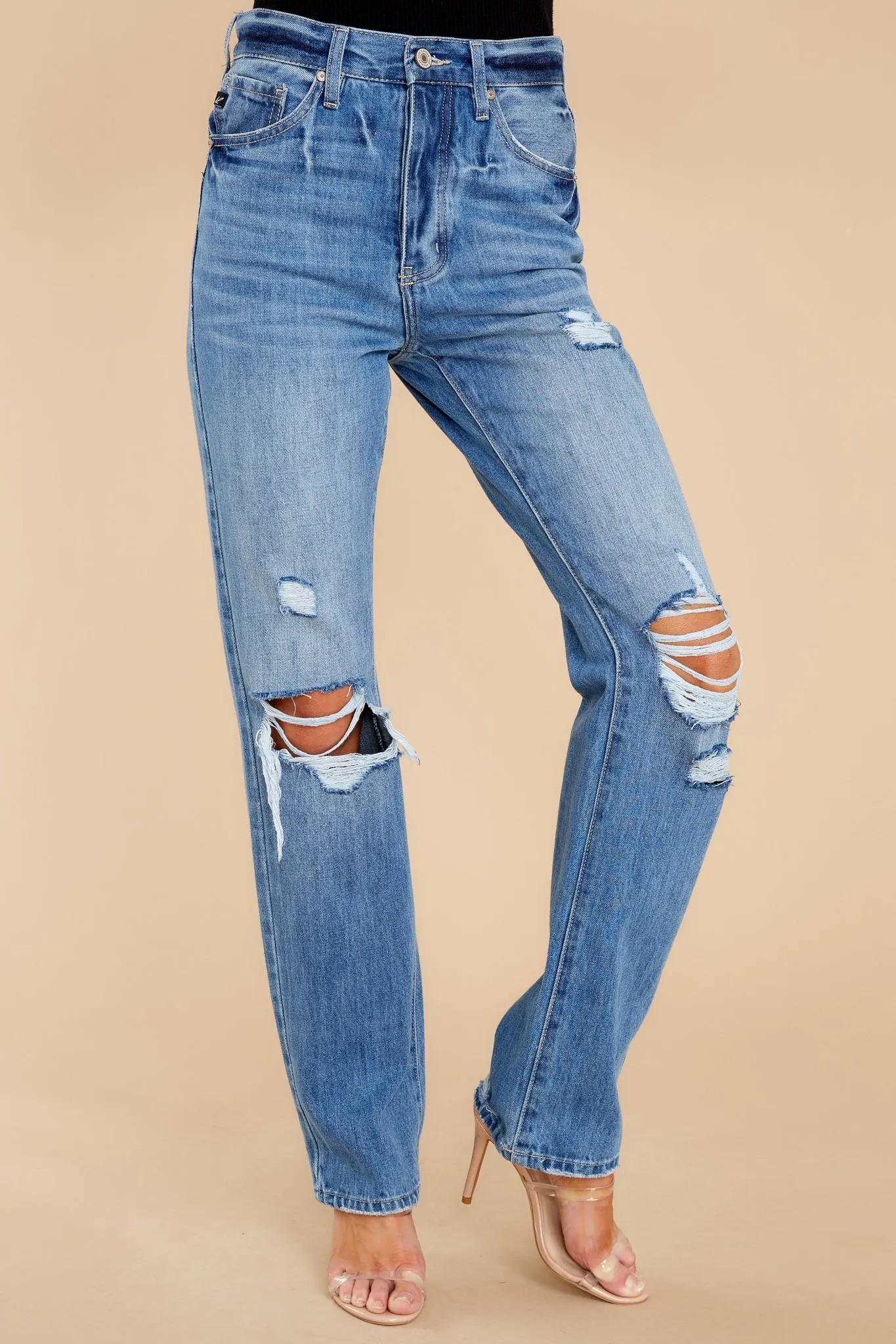 Blaze The Trail Medium Wash Distressed Straight Jeans