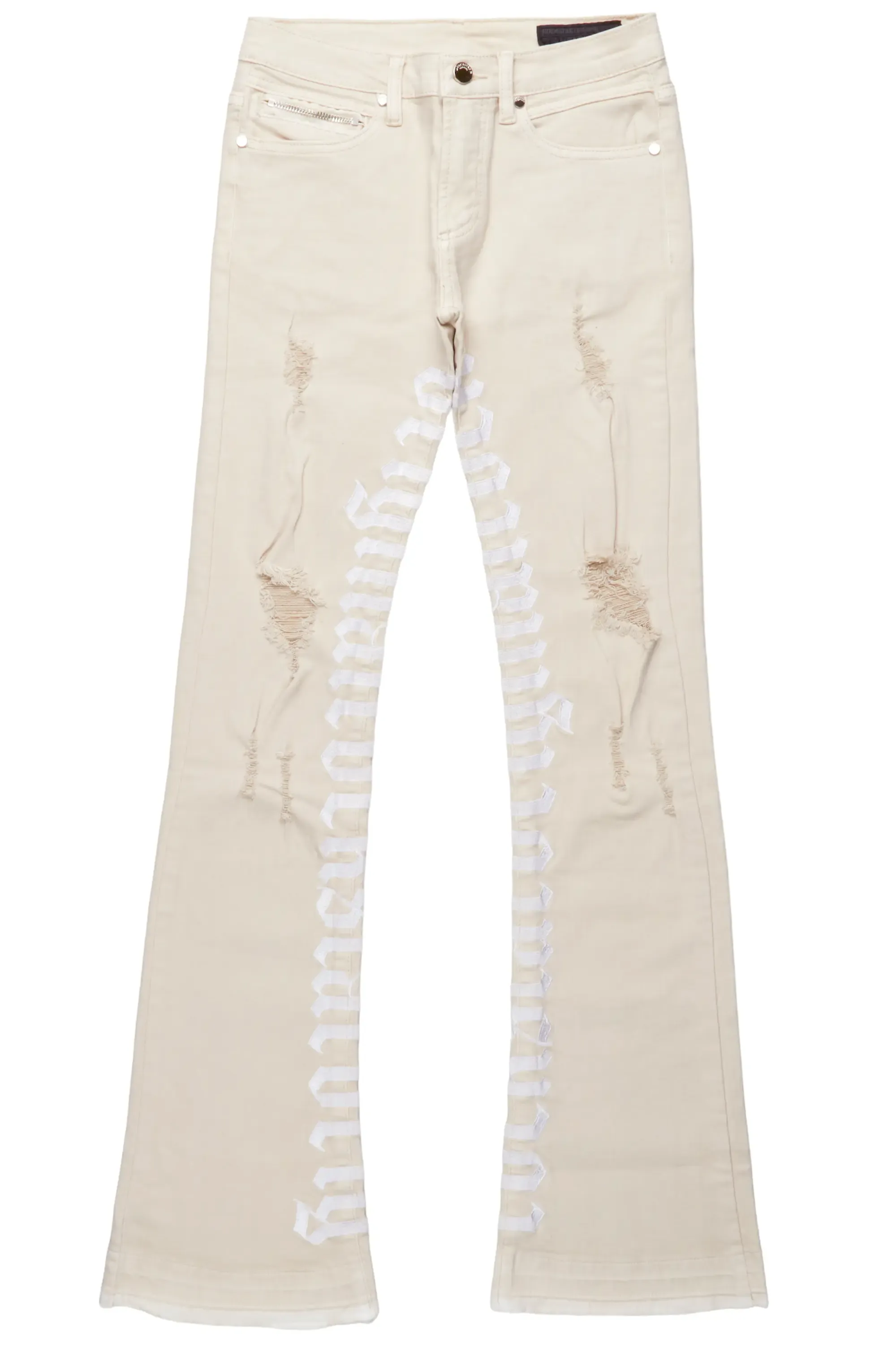 Boys Collette Beige Super Stacked Flare Jean