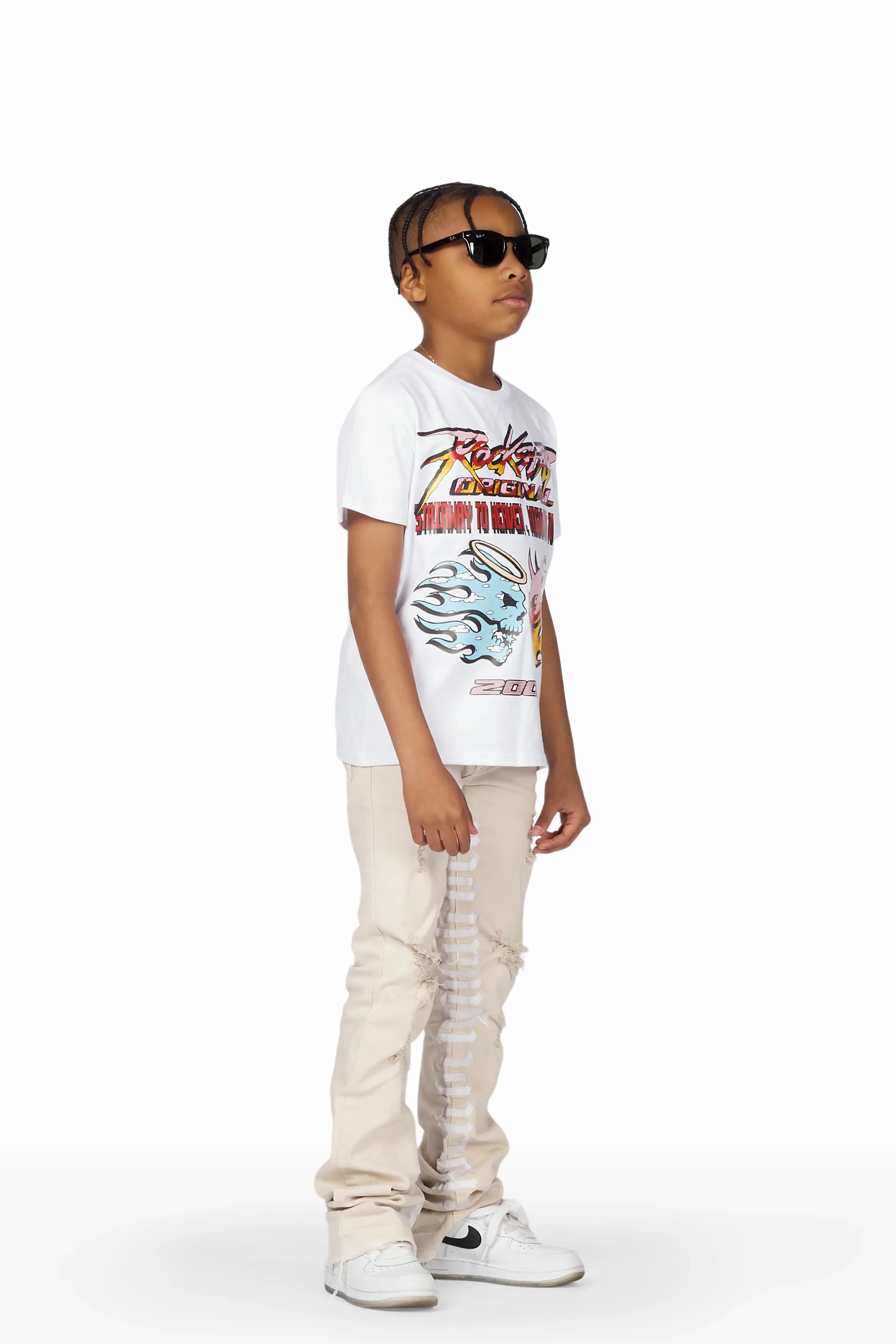 Boys Collette Beige Super Stacked Flare Jean