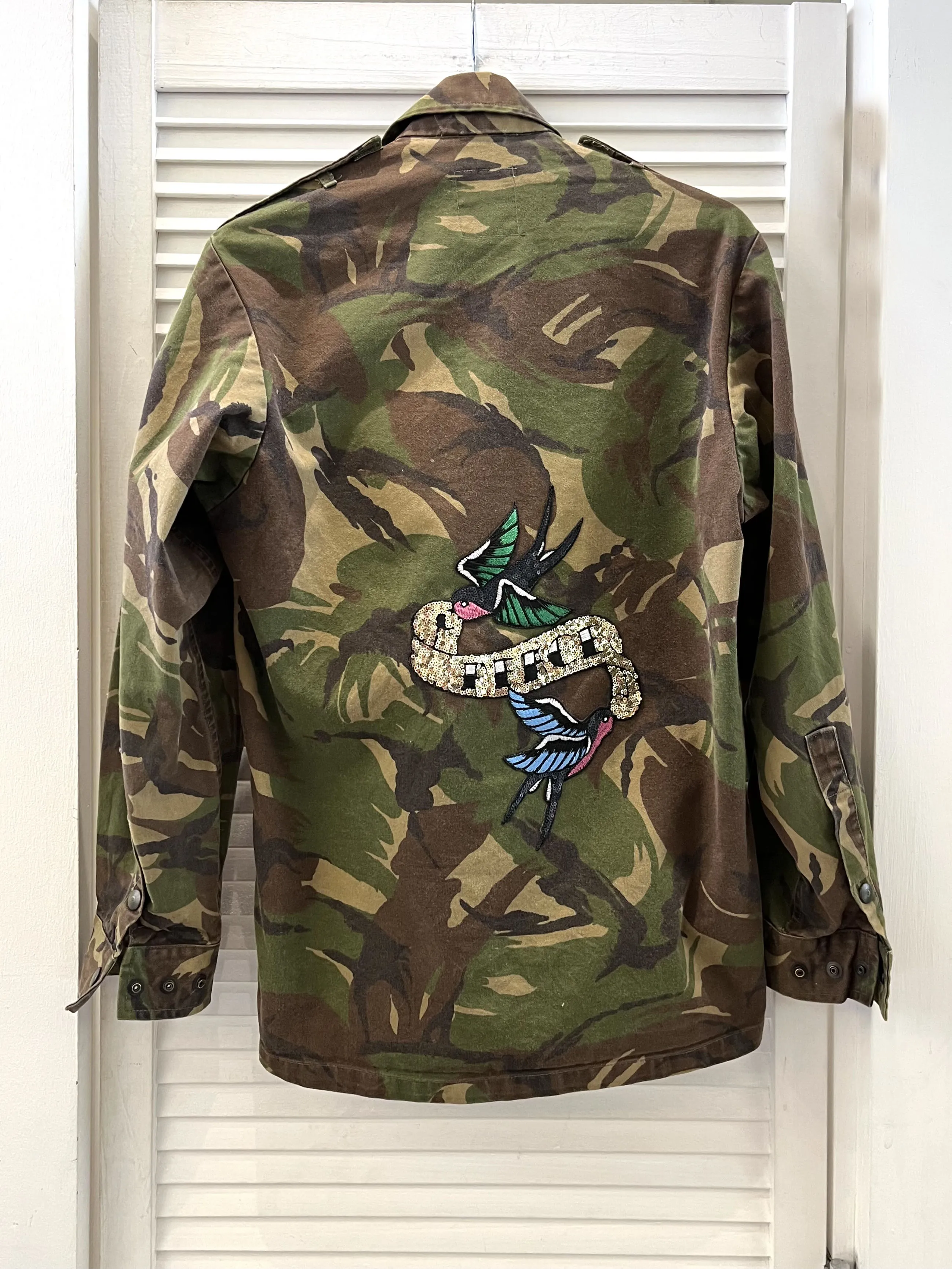 Camo sequin peace shirt jacket