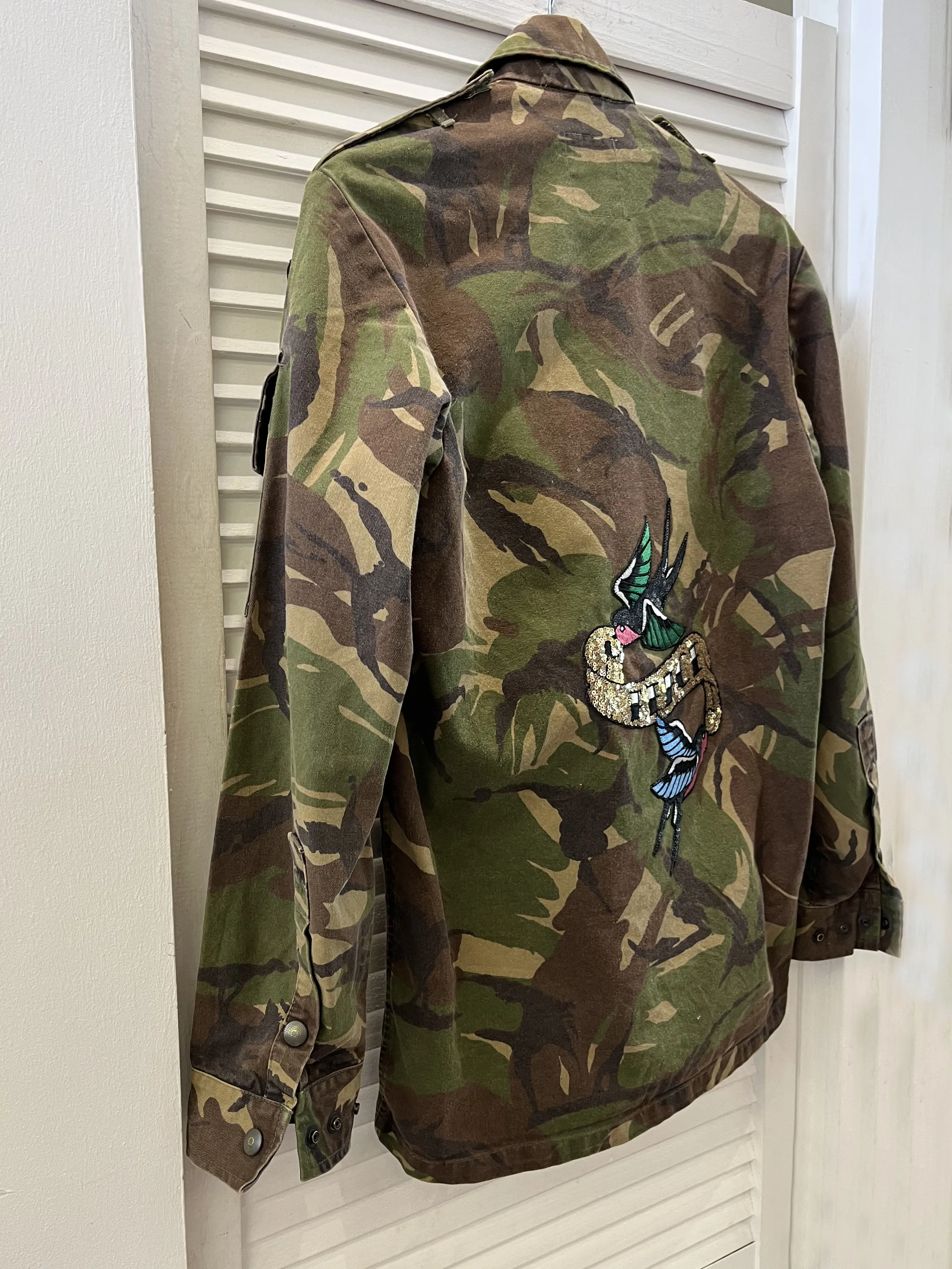 Camo sequin peace shirt jacket