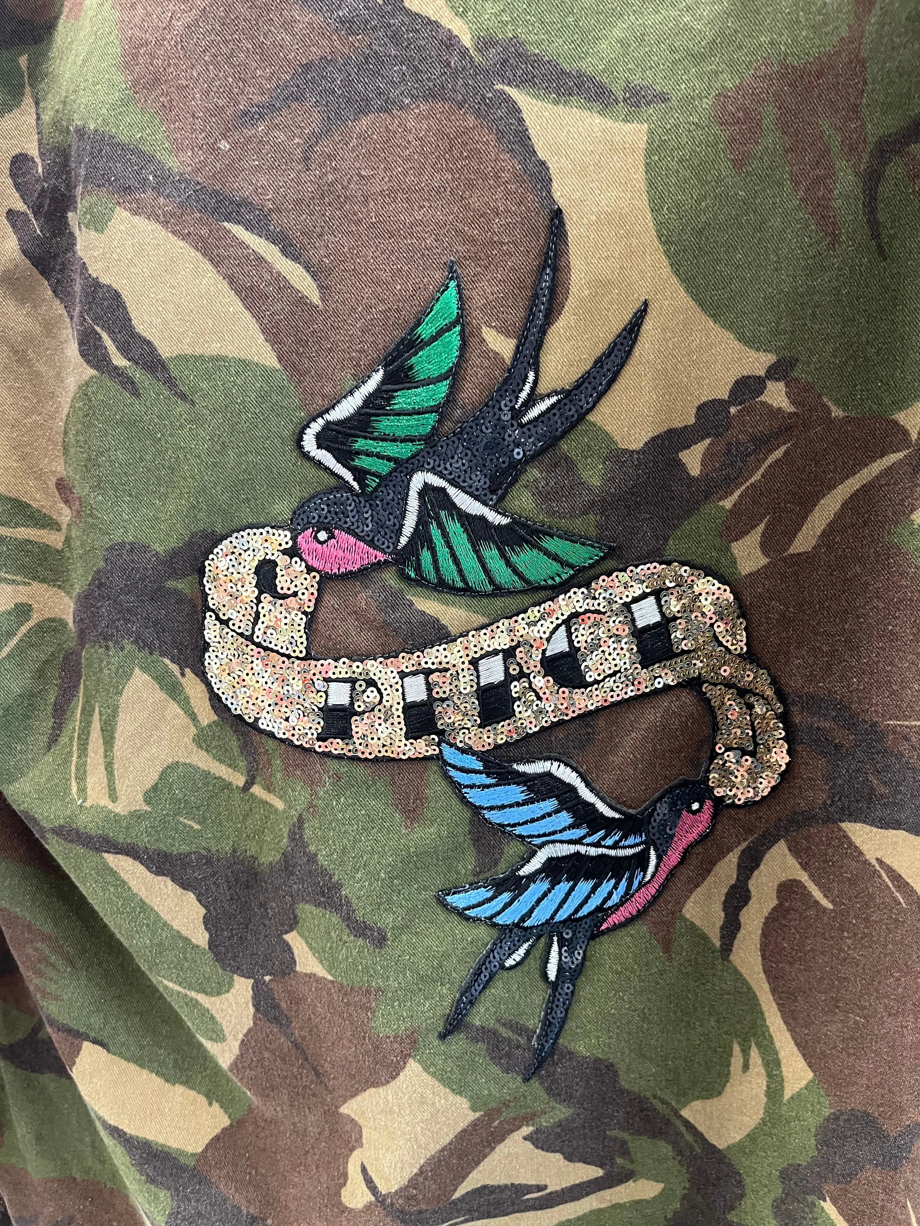 Camo sequin peace shirt jacket