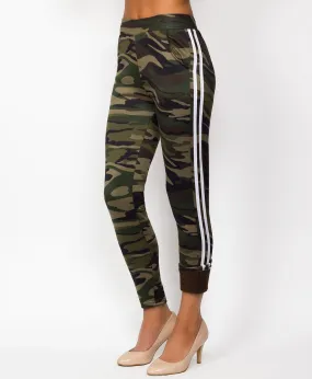 Camouflage Side Stripe Fur Lined Leggings