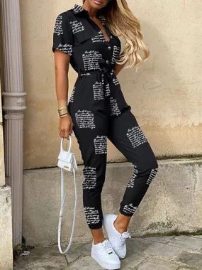 Casual Jumpsuit for Women | Shirt Pantsuit with Short Sleeves