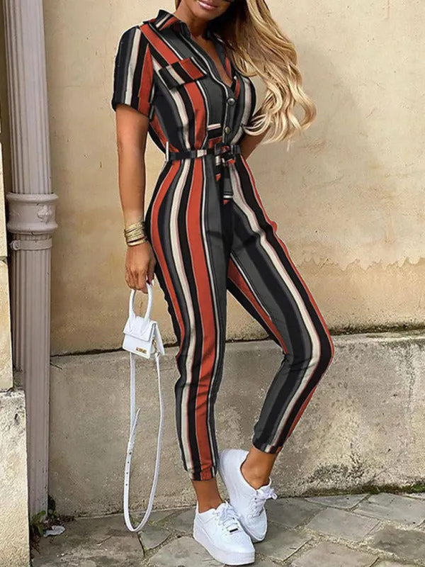 Casual Jumpsuit for Women | Shirt Pantsuit with Short Sleeves