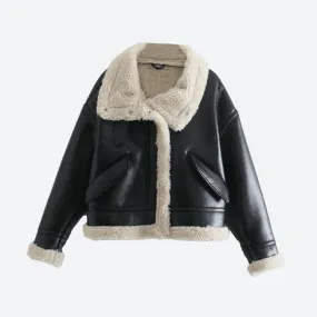 Chic Faux Leather Sherpa Jackets