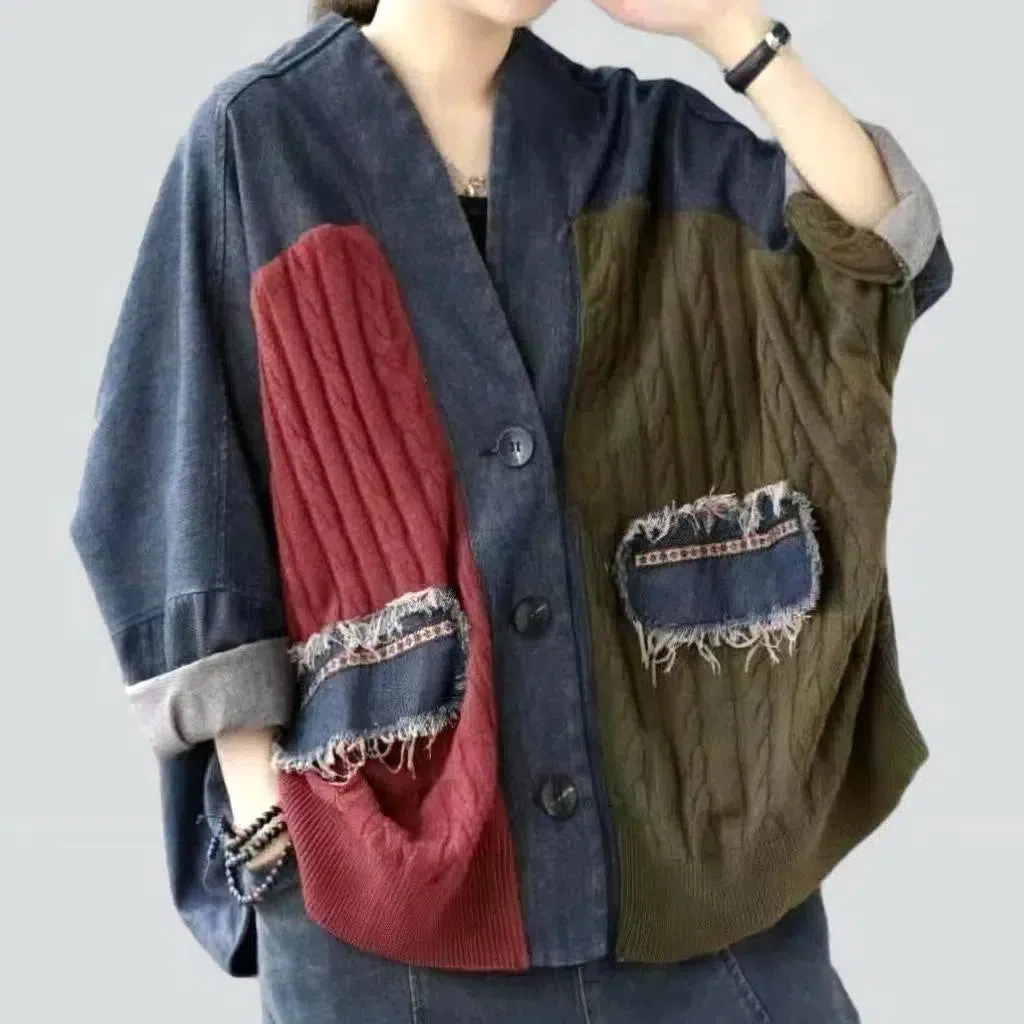 Color knitted jeans jacket
 for ladies