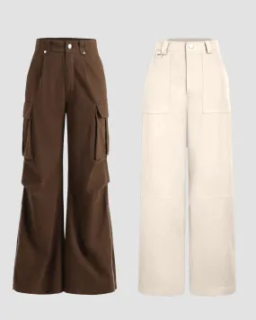 Combo : Y2K Baggy Fit Women Cargo In Brown & Solid Color Women Y2K Cargos In Off White