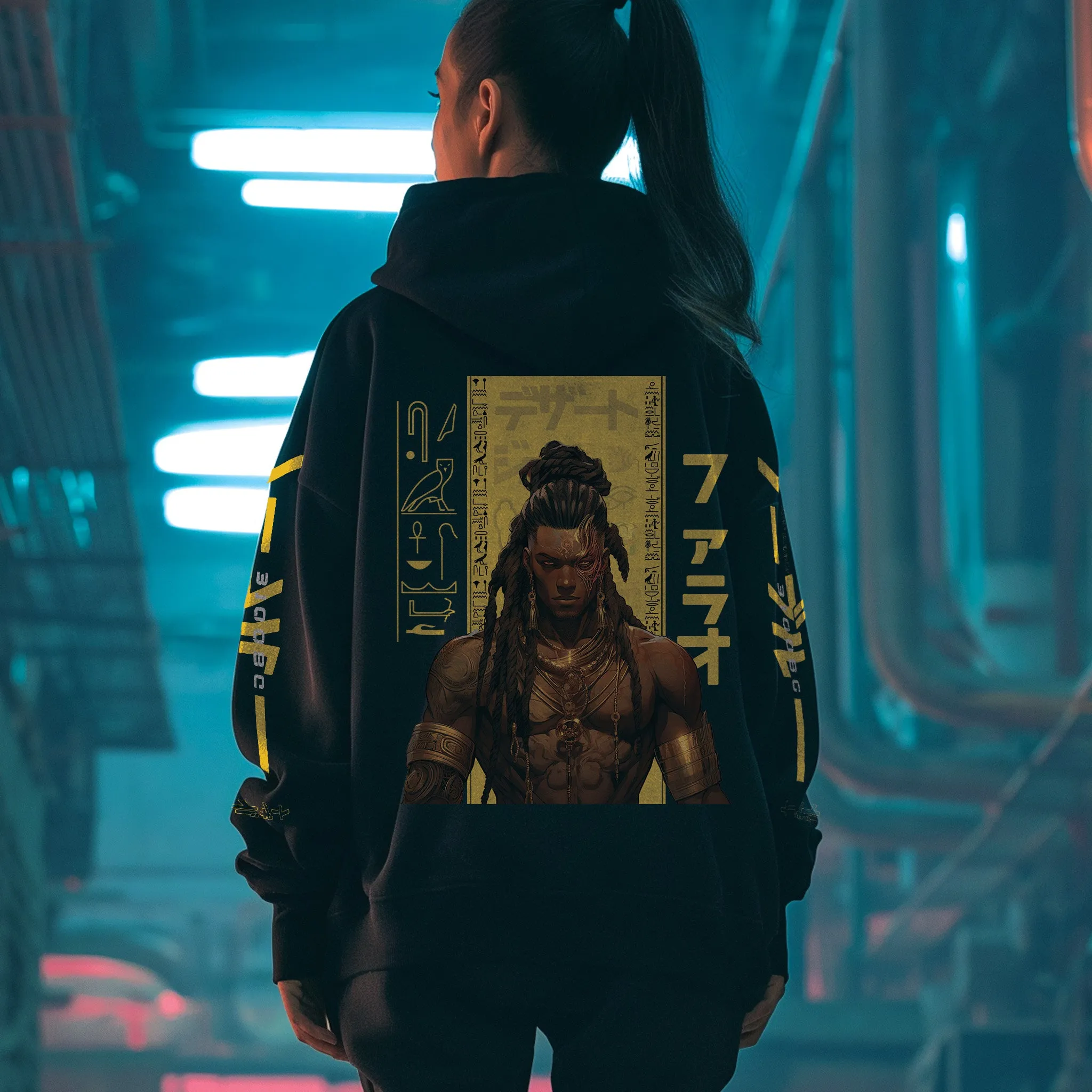 Cyber Shogun Pullover Premium Black Graphic Hoodie