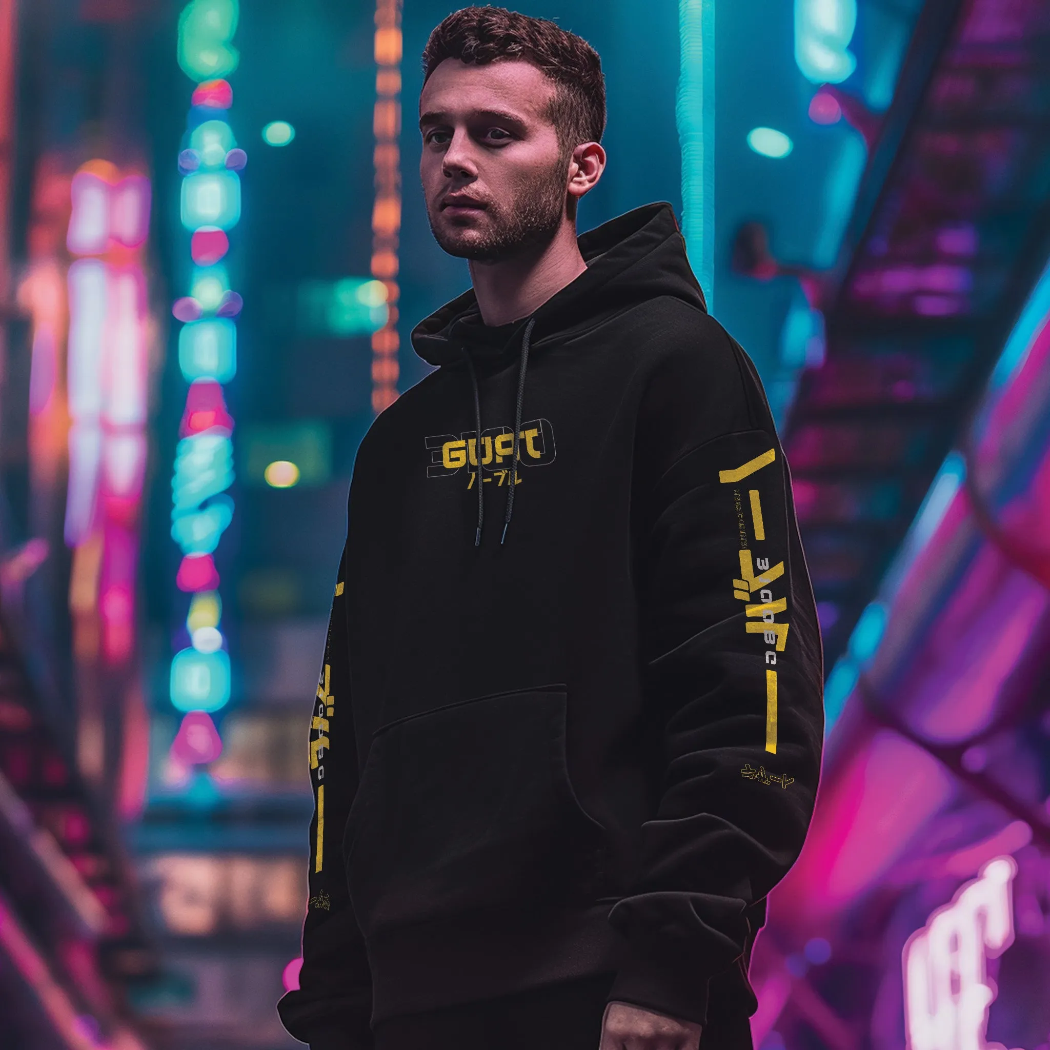 Cyber Shogun Pullover Premium Black Graphic Hoodie