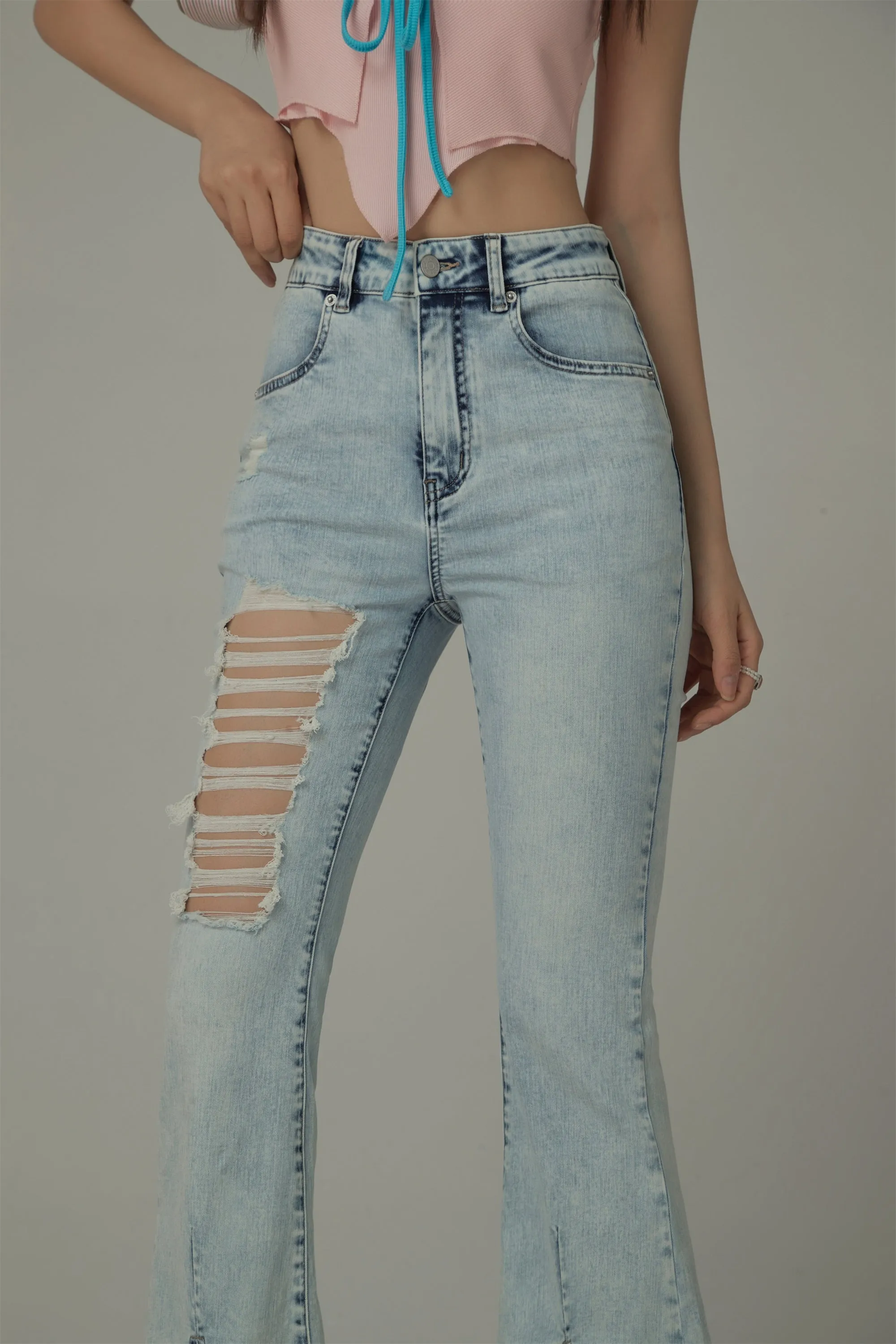 Distressed Rips Slit Denim Jeans