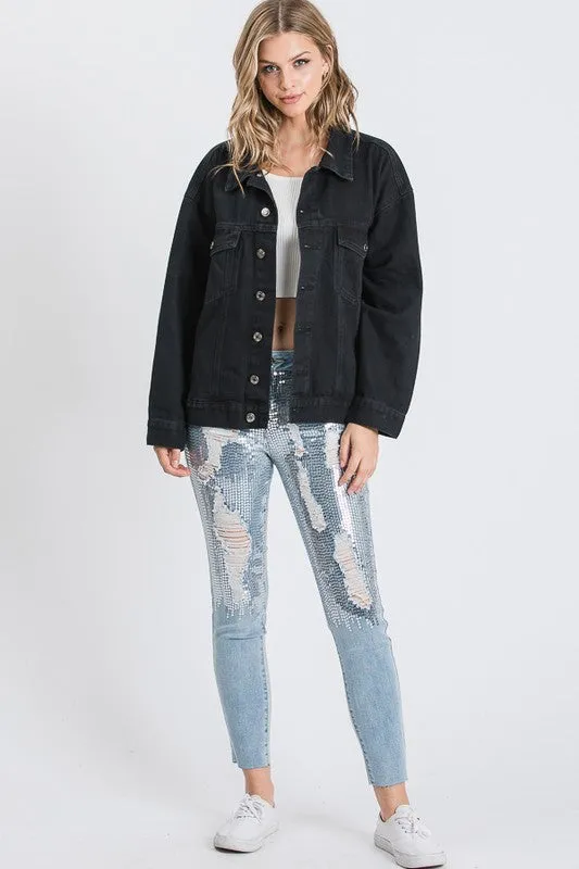 EPIPHANY PRINTED BACK OVERSIZED DENIM JACKET