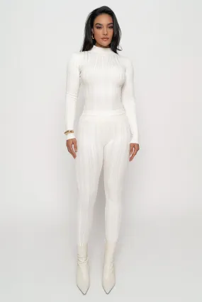 Ivory Ribbed High Waist Leggings