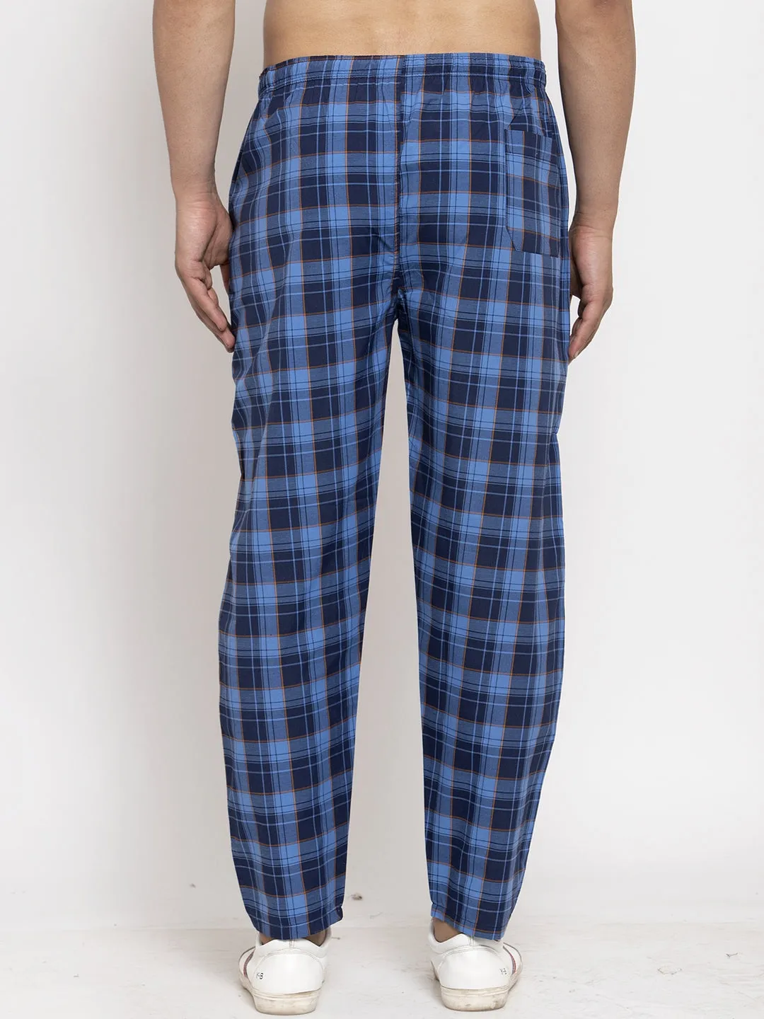 Jashvi Men's Blue Checked Cotton Track Pants