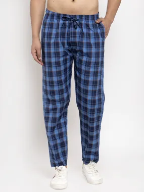 Jashvi Men's Blue Checked Cotton Track Pants