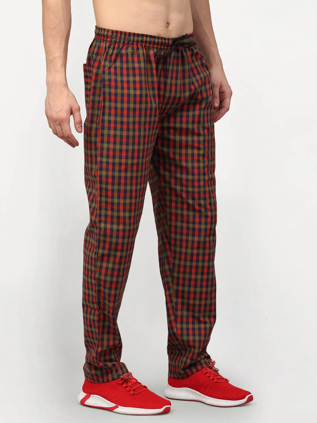 Jashvi Men's Orange Cotton Checked Track Pants