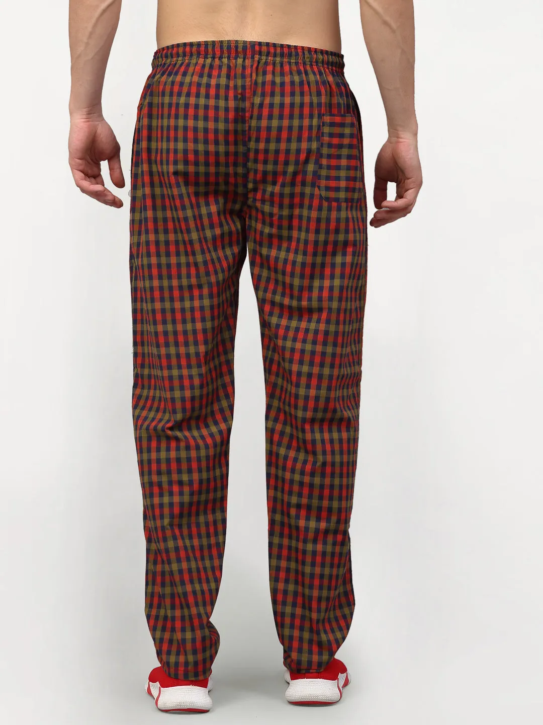 Jashvi Men's Orange Cotton Checked Track Pants