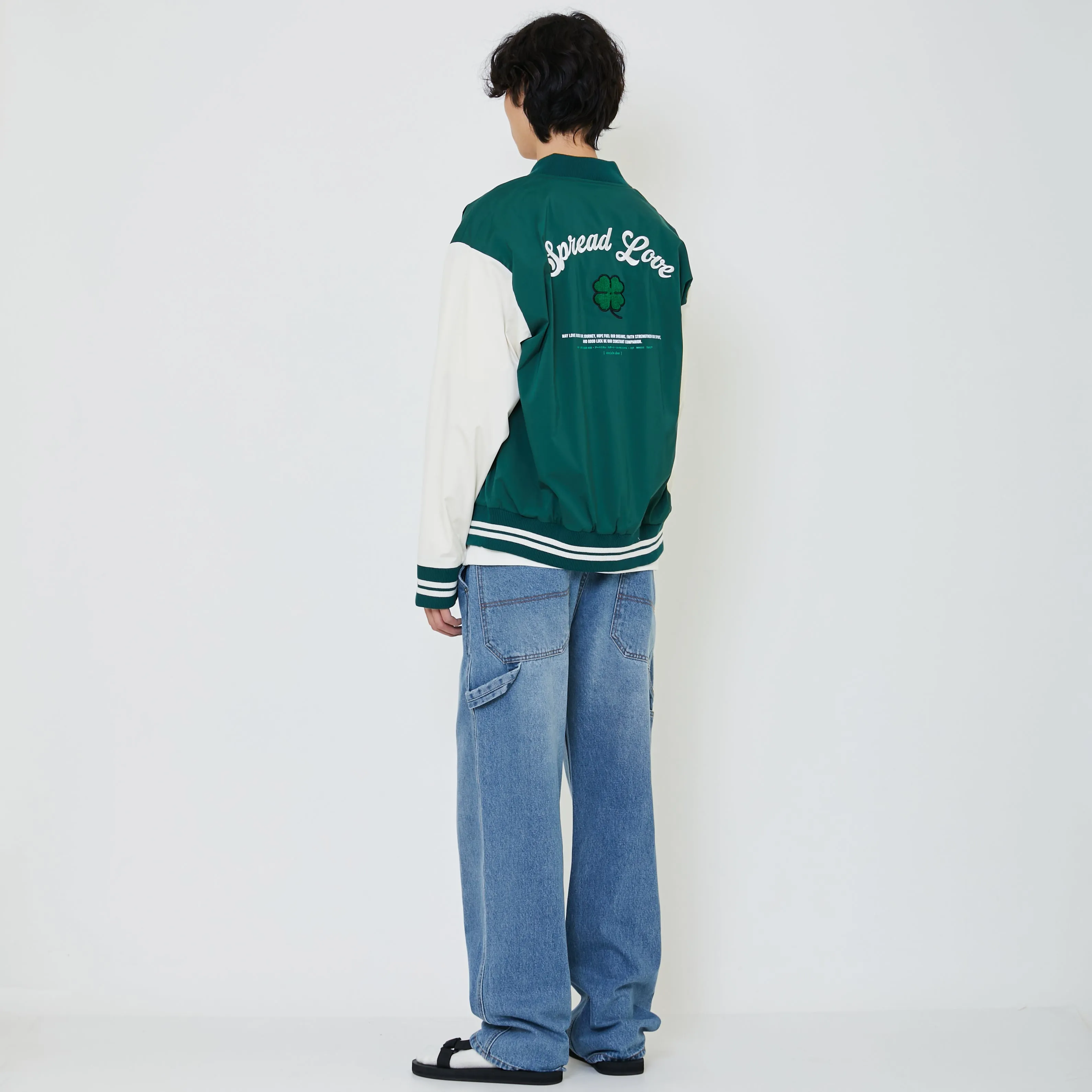 Men Oversized Varsity Jacket - Green - SM2402036B