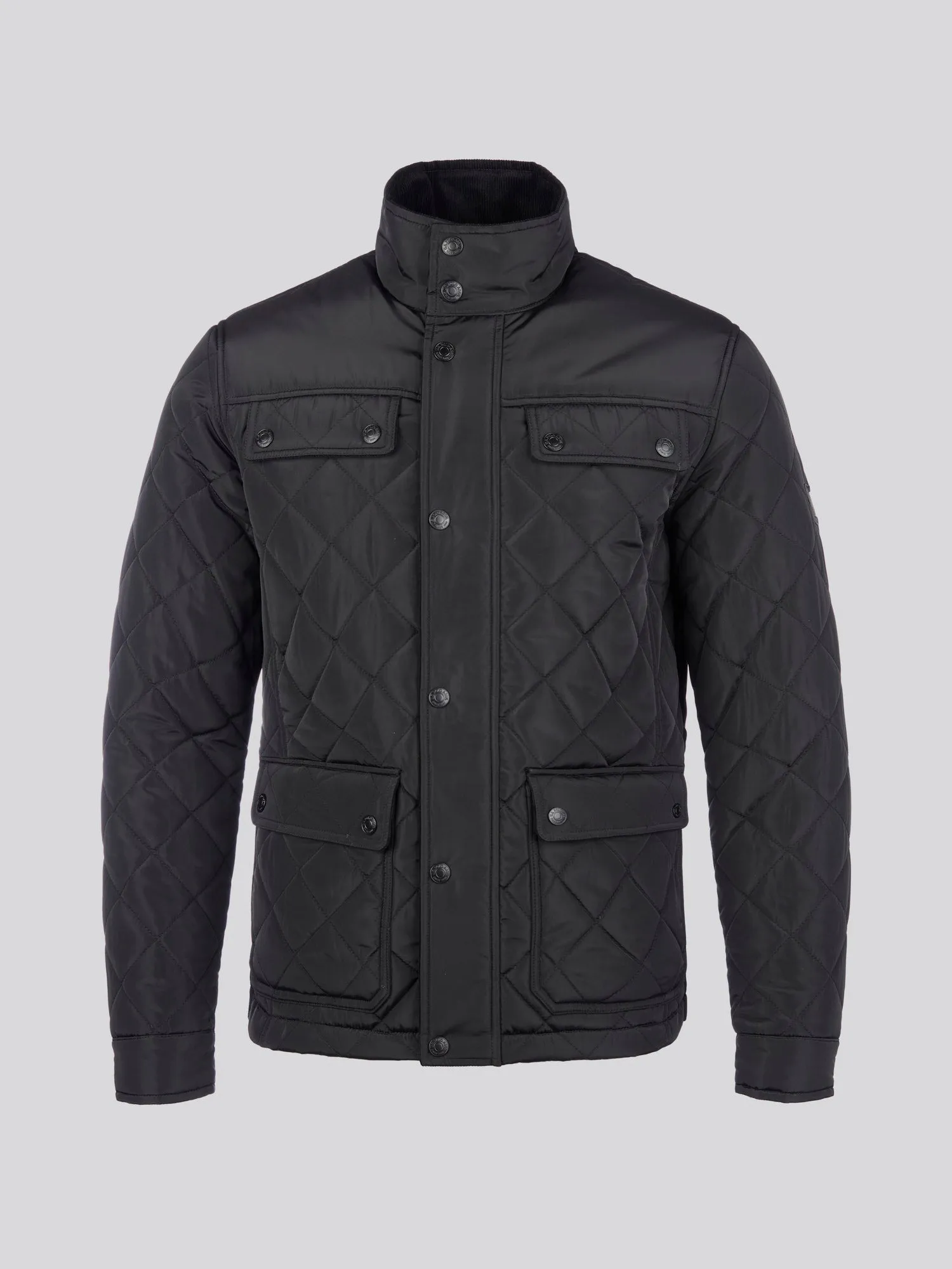 Mens Diamond Quilted Funnel Jacket in Black