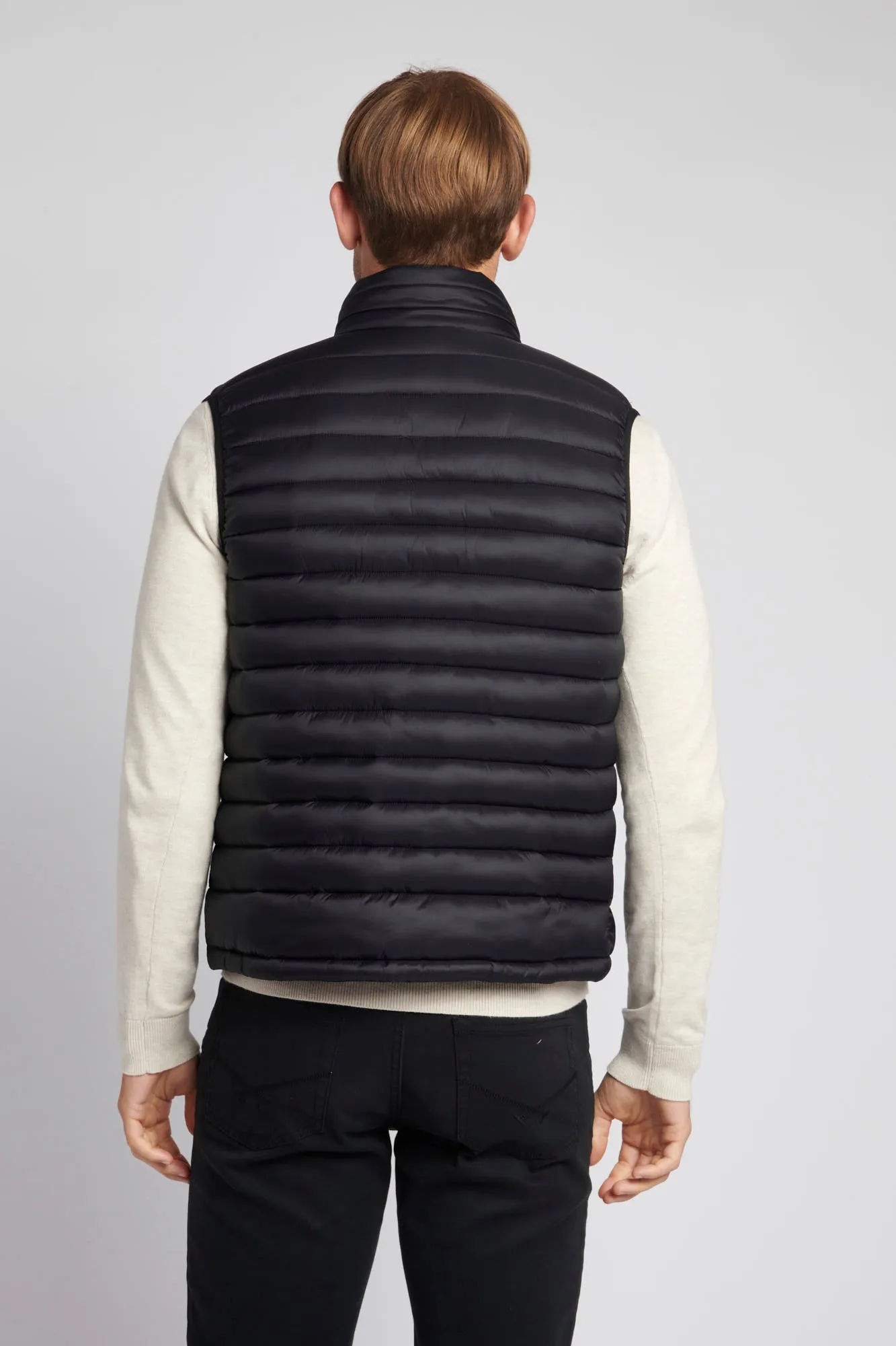 Mens Lightweight Quilted Tape Gilet in Black / Marshmallow