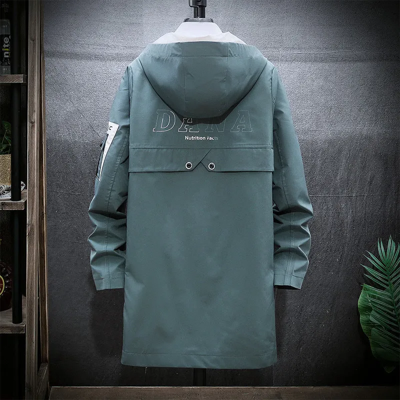 Mid-length Windbreaker Hooded Casual Jacket