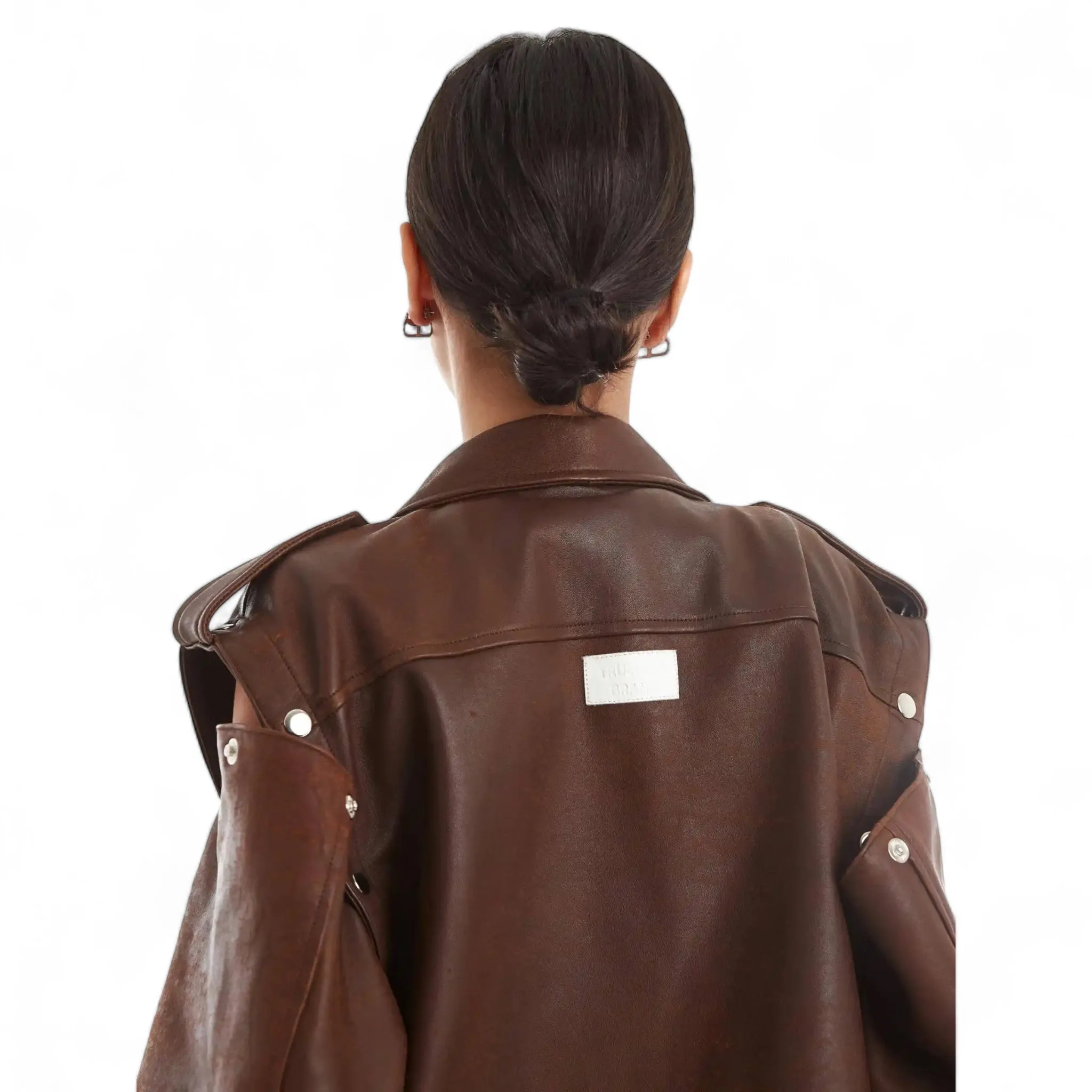 Oversized biker jacket brown