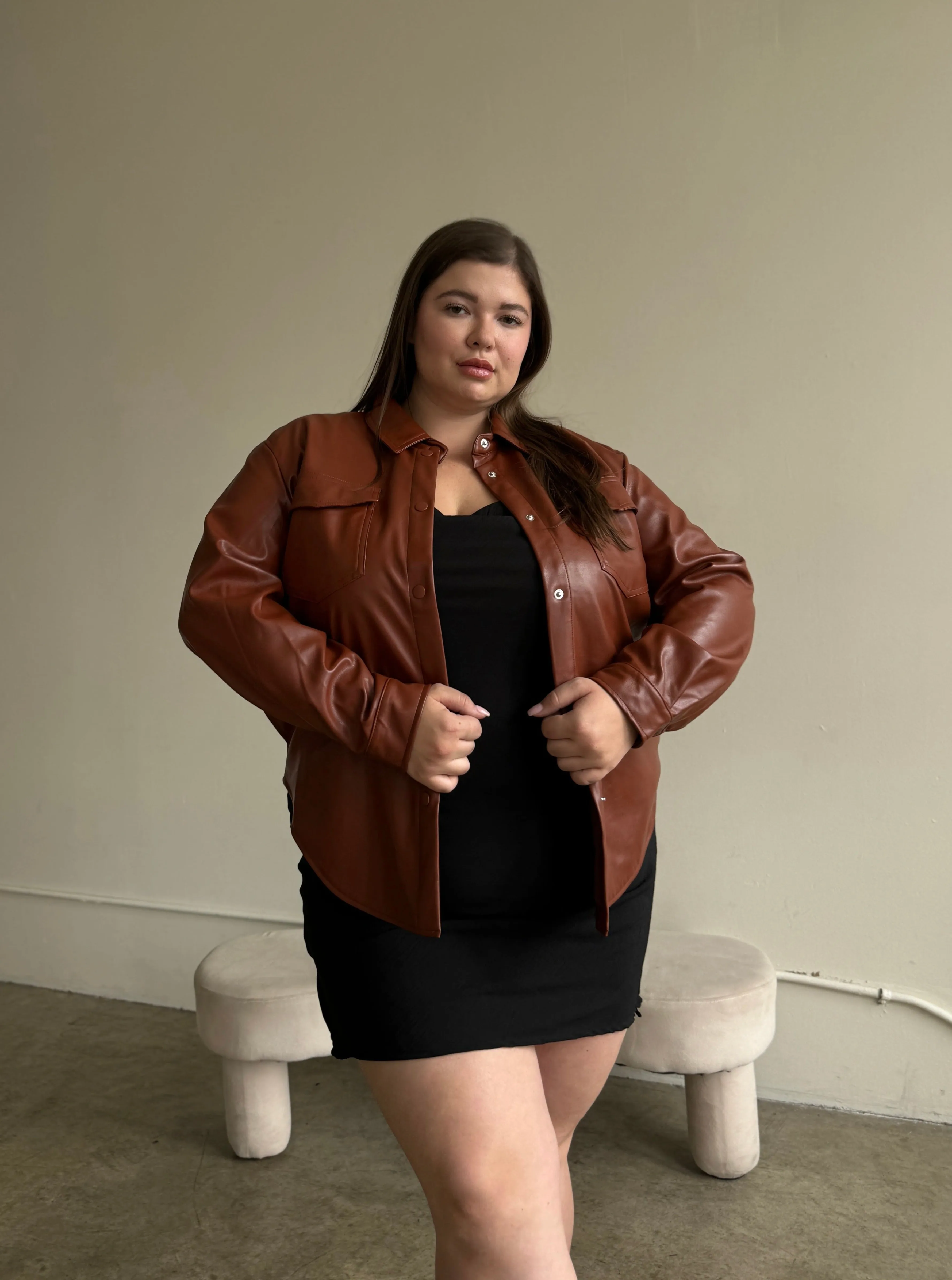 Plus Size PU Leather Shirt Jacket