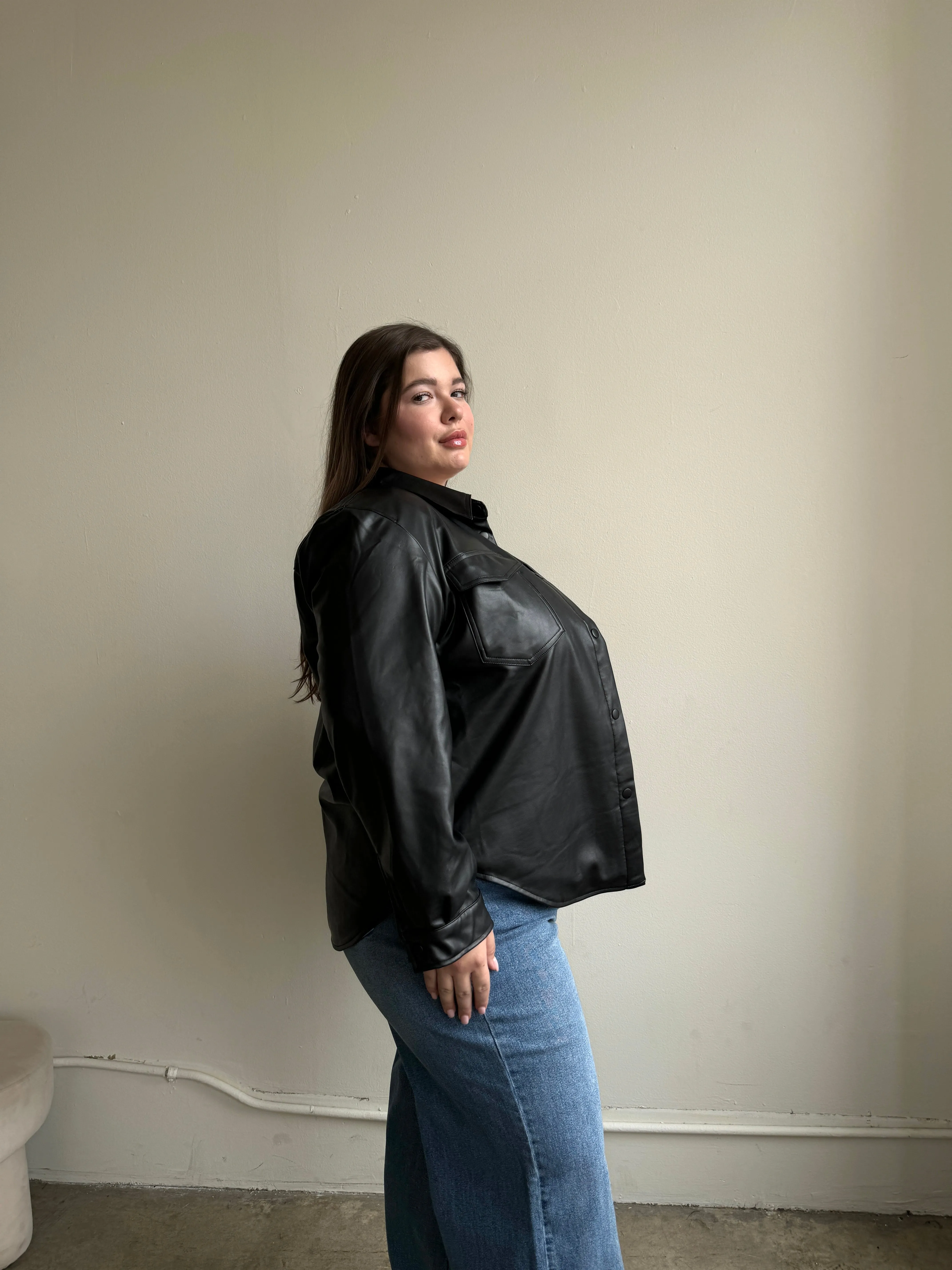 Plus Size PU Leather Shirt Jacket