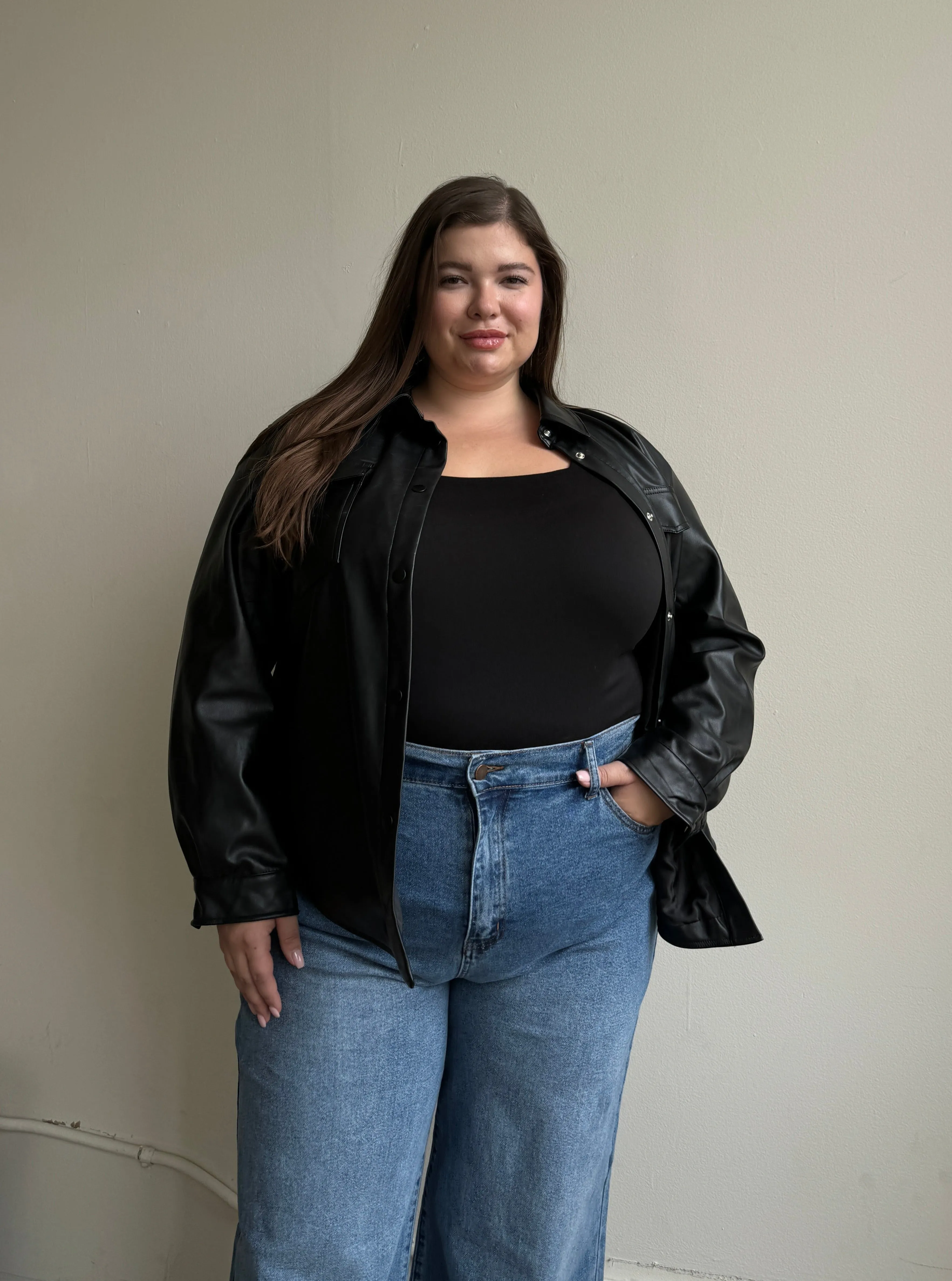 Plus Size PU Leather Shirt Jacket