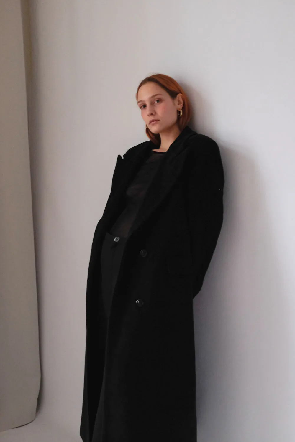 PURE CASHMERE WOOL BLACK LONG BLAZER COAT