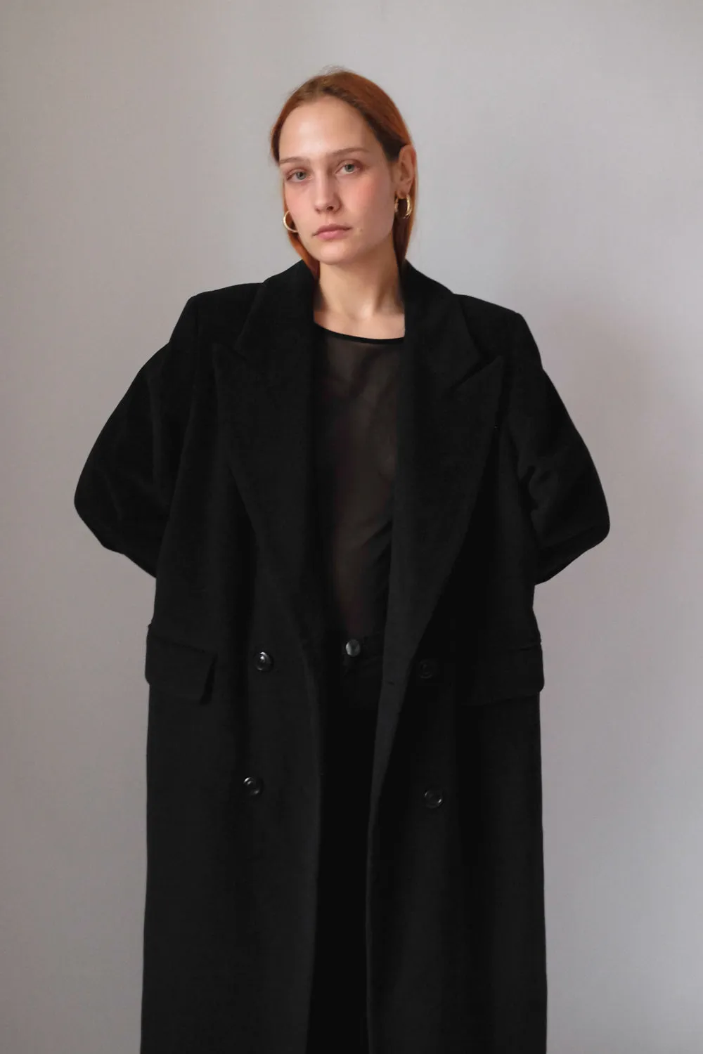 PURE CASHMERE WOOL BLACK LONG BLAZER COAT