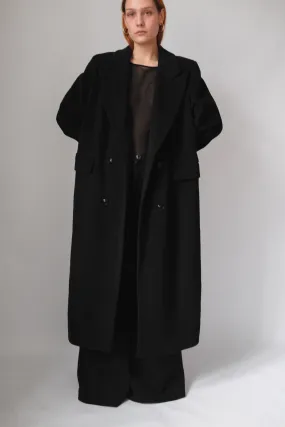 PURE CASHMERE WOOL BLACK LONG BLAZER COAT