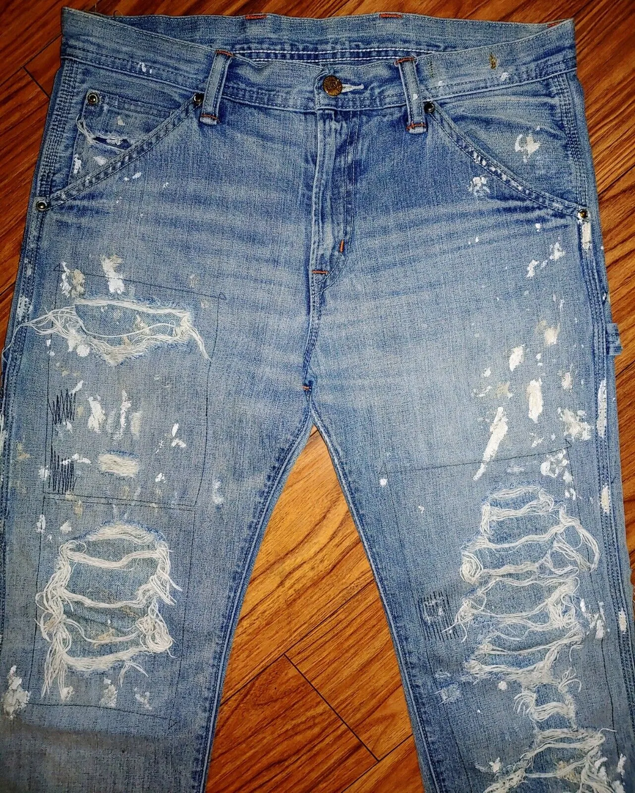 Ralph Lauren Denim & Supply Preloved Boyfriend Distressed Splatter Carpenter Jeans Size 26