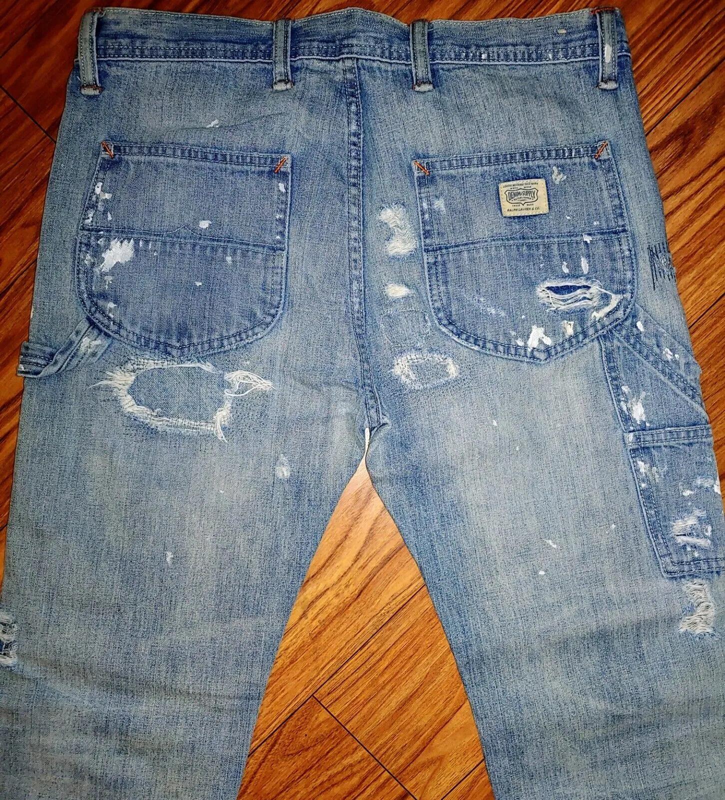 Ralph Lauren Denim & Supply Preloved Boyfriend Distressed Splatter Carpenter Jeans Size 26