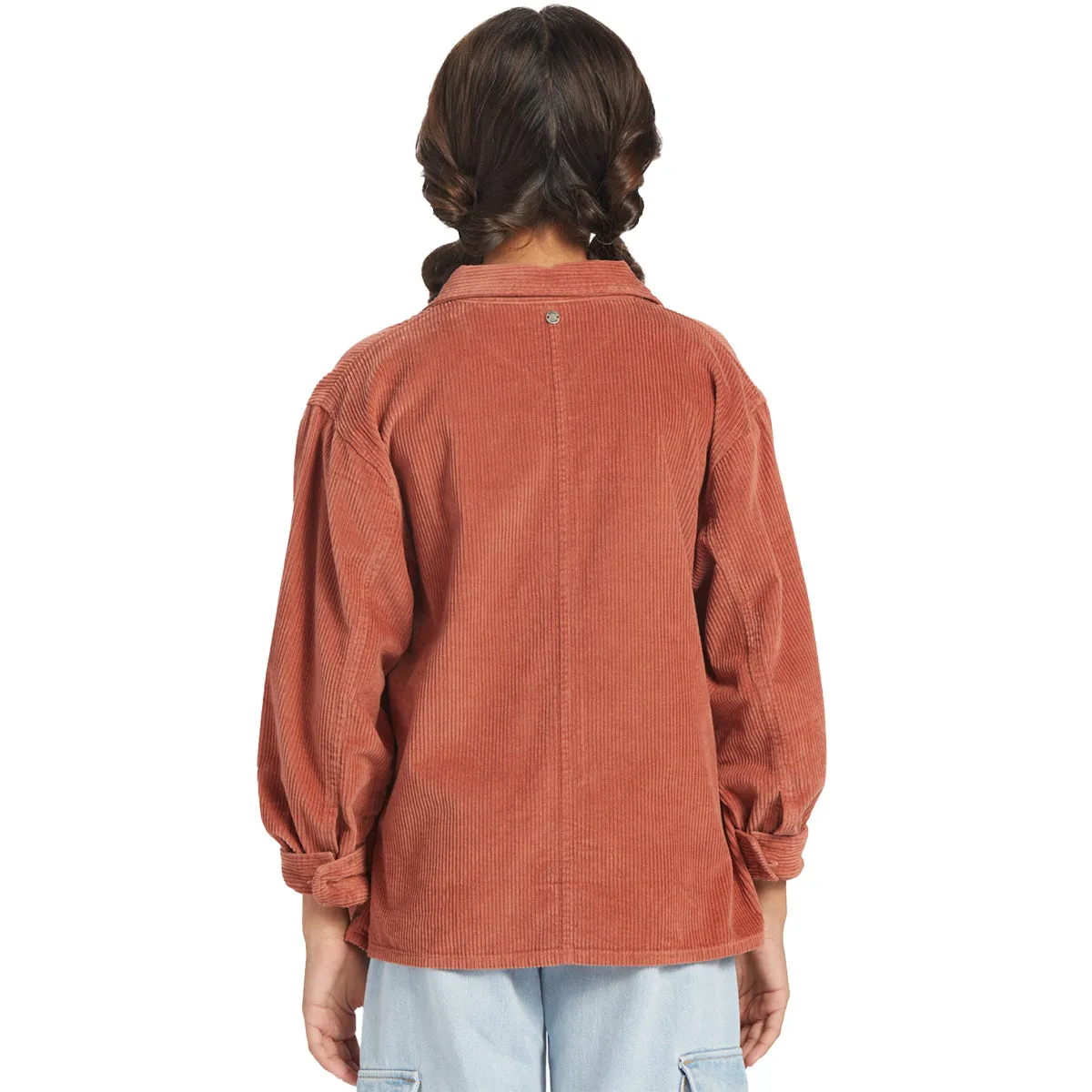 Roxy Youth Something Beautiful Solid Oversized Corduroy Long Sleeve Button-Up Shirt