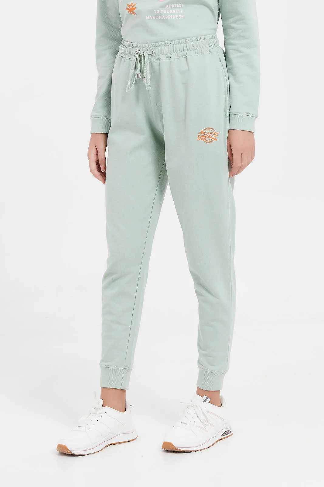 Senior Girls Green Plain Track Pants