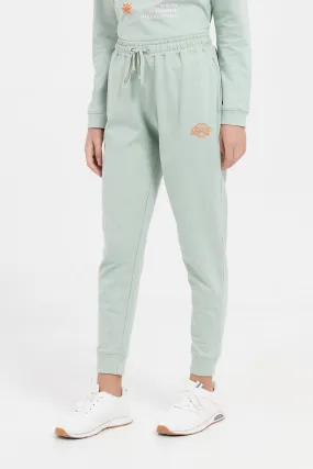 Senior Girls Green Plain Track Pants