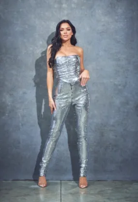 Silver Sequin Corset and Legging Set