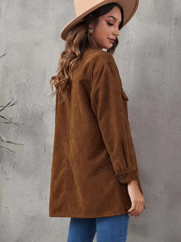 Solid Corduroy Oversized Shirt Jacket