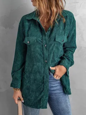 Solid Corduroy Oversized Shirt Jacket