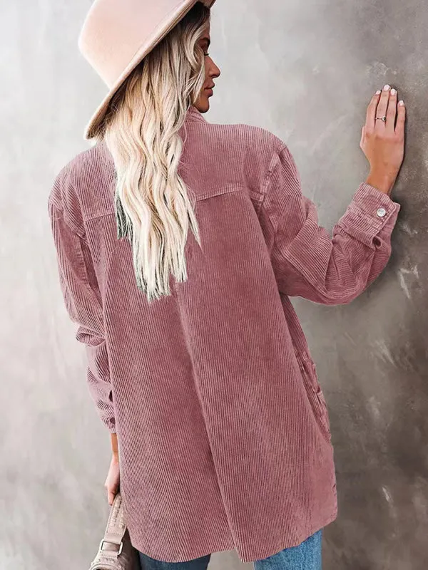 Solid Corduroy Oversized Shirt Jacket