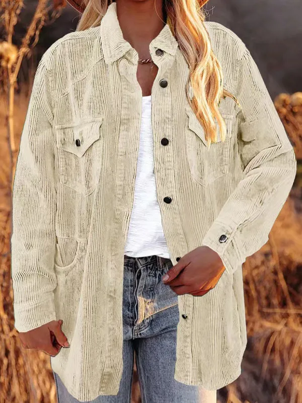 Solid Corduroy Oversized Shirt Jacket