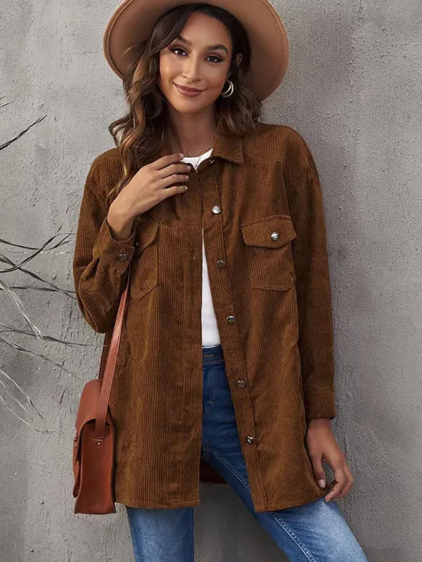 Solid Corduroy Oversized Shirt Jacket